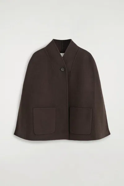 Cos Shawl-collar Double-faced Wool Cape In Brown