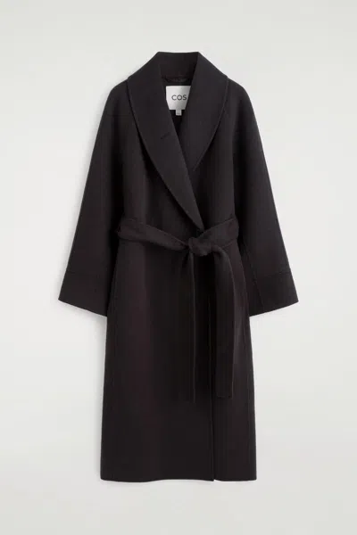 Cos Shawl-collar Double-faced Wool Long Coat In Brown