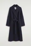 Cos Shawl-collar Double-faced Wool Long Coat In Navy