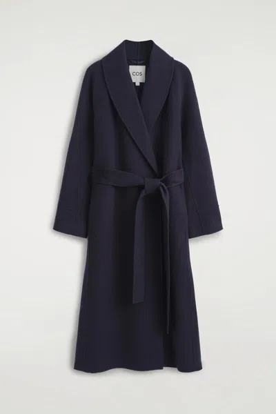 Cos Shawl-collar Double-faced Wool Long Coat In Navy