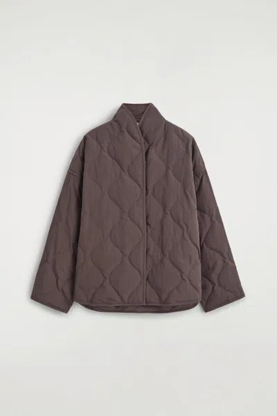 Cos Shawl-collar Quilted Jacket In Brown