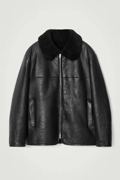Cos Shearling Flight Jacket In Black