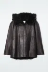 Cos Shearling-lined Nappa Hooded Jacket In Brown
