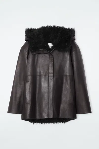 Cos Shearling-lined Nappa Hooded Jacket In Brown
