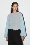 Cos Sheer Balloon-sleeve Blouse In Blue