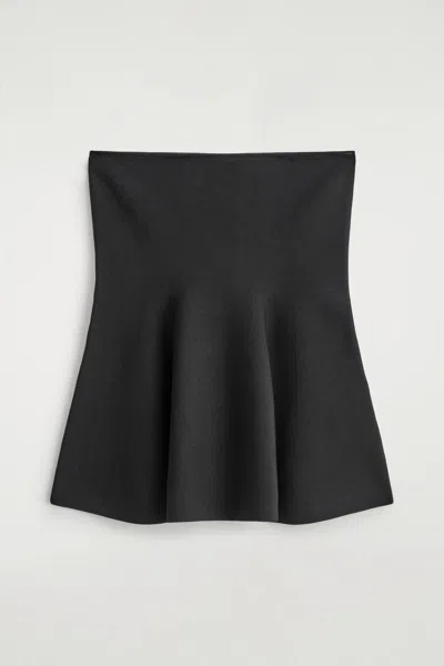 Cos Sheer-detail Knitted Peplum Top In Black