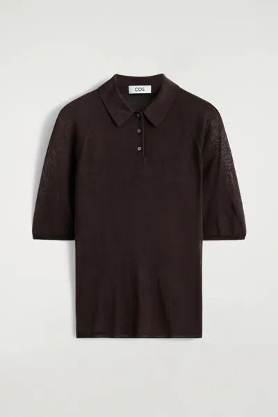 Cos Sheer Knit Silk Polo Shirt In Brown