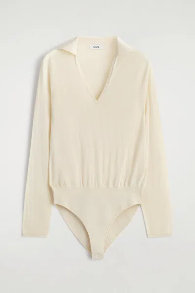 Cos Sheer Knitted Silk-cashmere Bodysuit In White