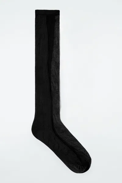 Cos Sheer-panel Knee-high Socks In Black