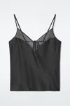 Cos Sheer-panel Silk Cami Top In Black