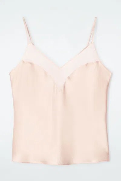 Cos Sheer-panel Silk Cami Top In Pink