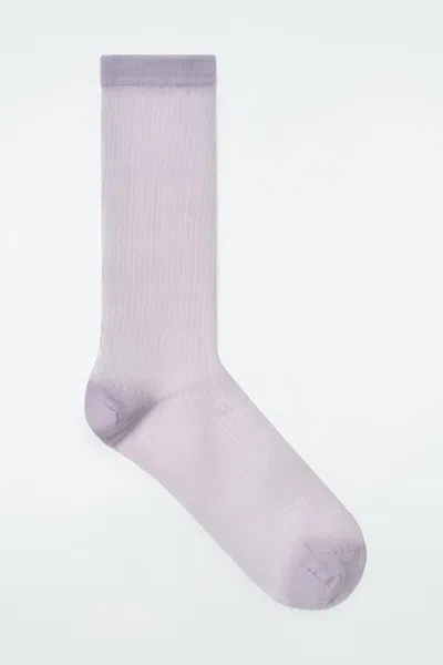 Cos Sheer Ribbed Wool Socks In Purple