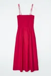 Cos Shirred Midi Dress In Red