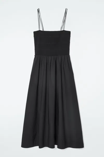 Cos Shirred Midi Dress In Black