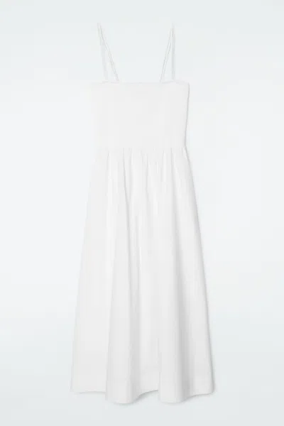 Cos Shirred Midi Dress In White