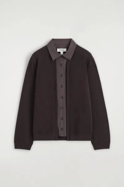 Cos Shirt-detail Merino Wool Cardigan In Red