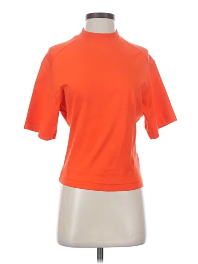 Pre-owned Cos Short Sleeve Top Orange Color Block Pattern Mock Neckline Tops