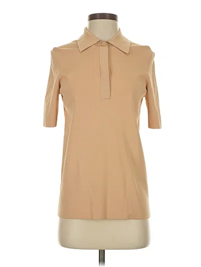 Pre-owned Cos Short Sleeve Top Tan Collared Neckline Tops In Brown