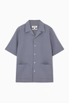 Cos Short-sleeved Cotton-seersucker Shirt In Blue