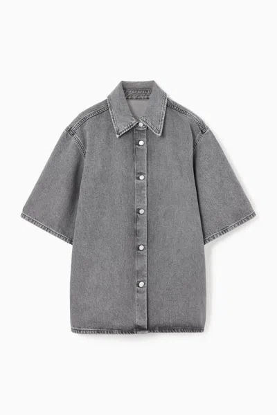 Cos Short-sleeved Denim Shirt In Grey