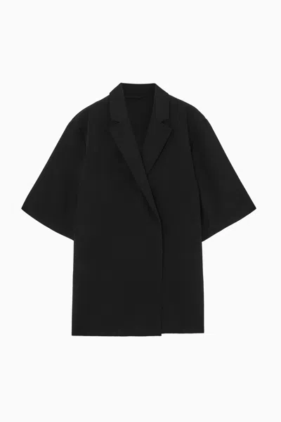 Cos Short-sleeved Silk Blazer In Black