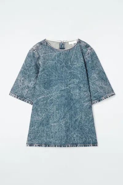 Cos Short-sleeved Washed-denim Top In Blue