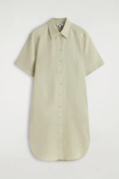 Cos Short-sleeved Linen Shirt Dress In Beige In Sand