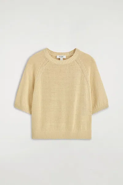 Cos Shrunken Knitted Linen T-shirt In Beige