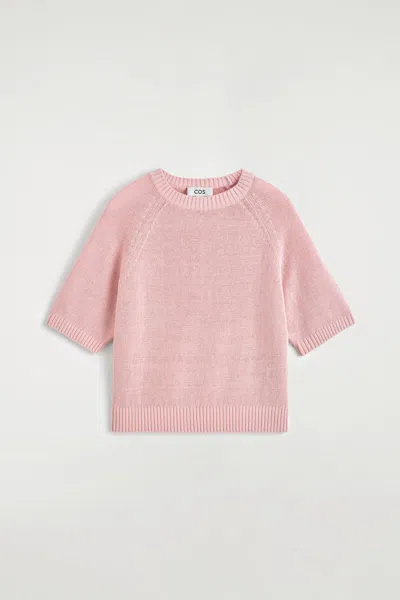 Cos Shrunken Knitted Linen T-shirt In Pink