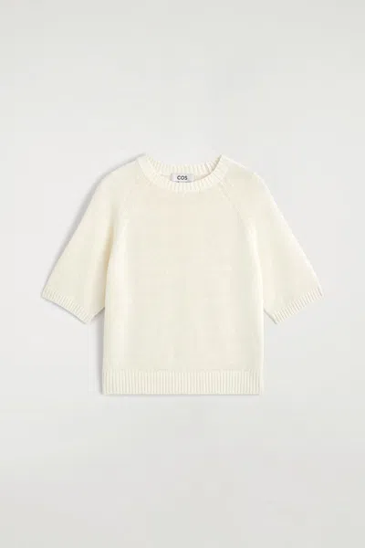Cos Shrunken Knitted Linen T-shirt In White