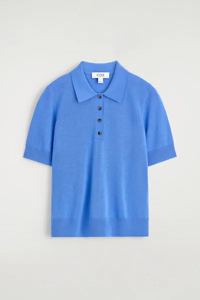 Cos Shrunken Wool-blend Polo Shirt In Blue