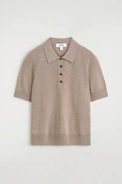 Cos Shrunken Wool-blend Polo Shirt In Brown
