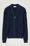 Cos Silk-cotton Zip-up Cardigan In Blue