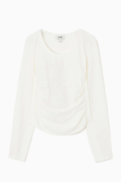 Cos Silk-panelled Scoop-neck Top In White