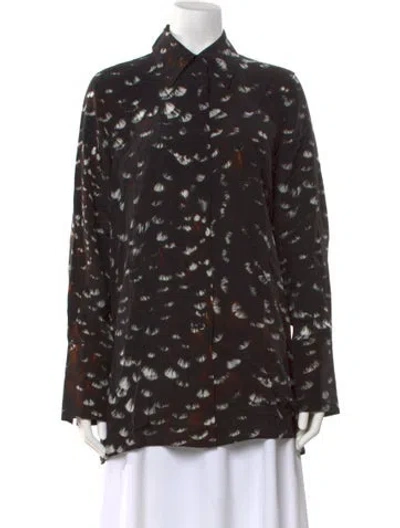 Pre-owned Cos Silk Printed Button-up Top In Black