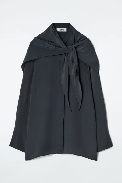 Cos Silk Scarf-detail Shirt In Grey