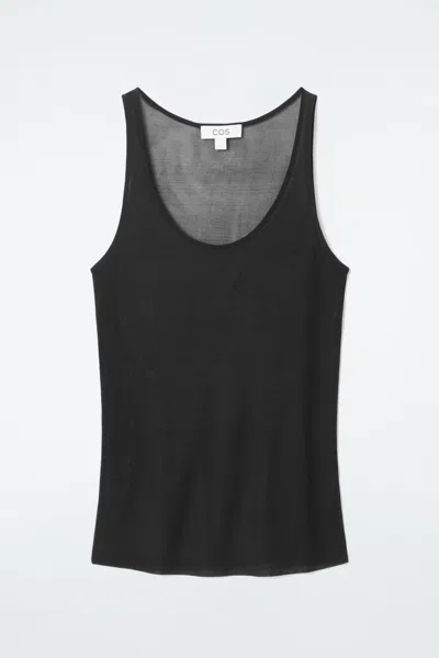 Cos Scoop-neck Ribbed Tank Top In Black