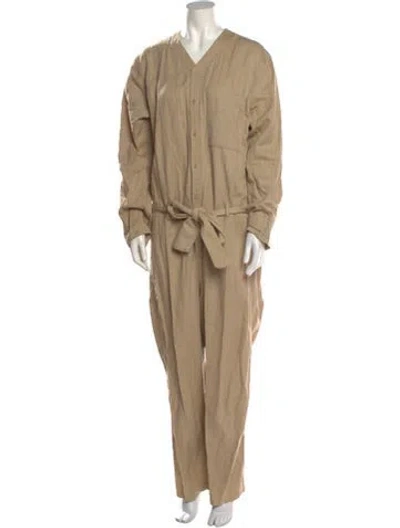 Pre-owned Cos Silk V-neck Jumpsuit In Neutral
