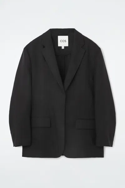 Cos Single-breasted Linen Blazer In Black