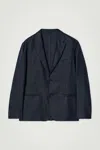 Cos Single-breasted Linen Blazer In Blue