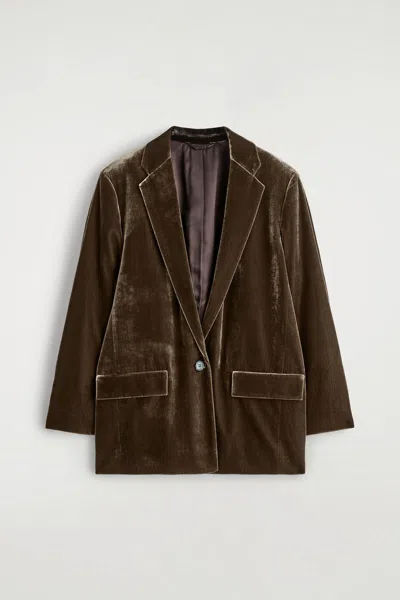 Cos Single-breasted Velvet Blazer In Brown