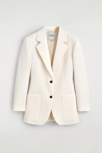 Cos Single-breasted Bouclé Blazer In White
