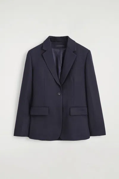 Cos Blazer Monopetto In Lana In Blu
