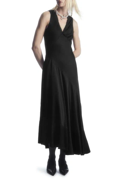 Cos Sleeveless Asymmetric Satin Dress In Black Dark