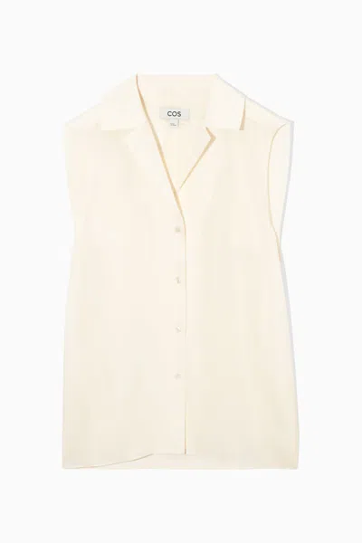 Cos Sleeveless Camp-collar Pure Silk Blouse In White
