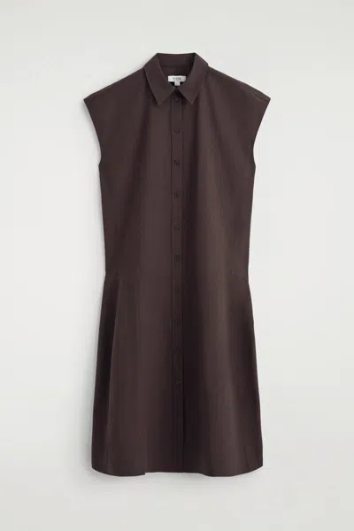 Cos Sleeveless Cotton-poplin Shirt Dress In Brown