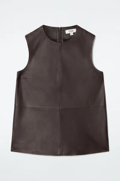 Cos Sleeveless Leather Top In Brown