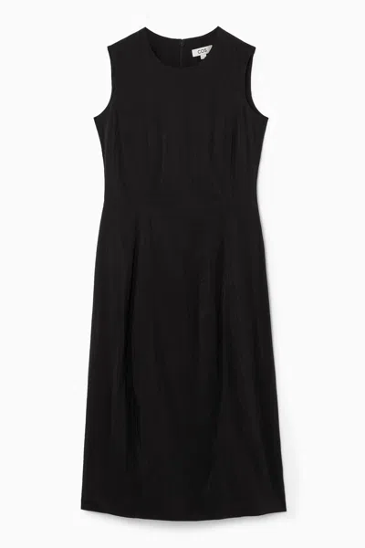 Cos Sleeveless Topstitched Midi Dress In Black