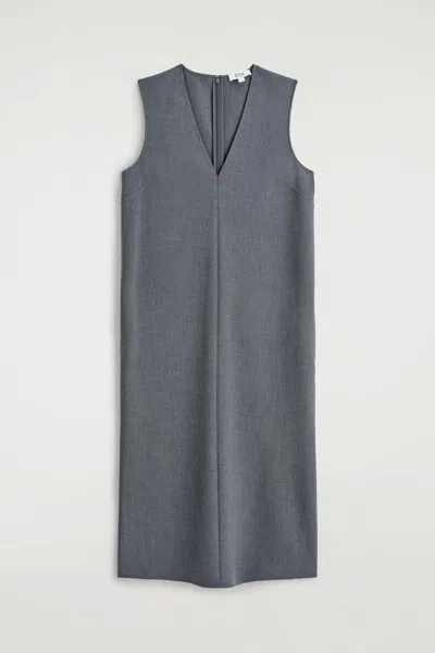 Cos Sleeveless V-neck Midi Dress In Gray