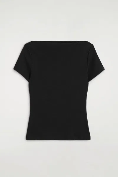 Cos Slim Boat-neck Cotton T-shirt In Black